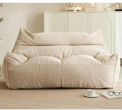 Uplifted Goods Soft Waffle Bean Bag Cover Set Without Filler beige 1 Seater