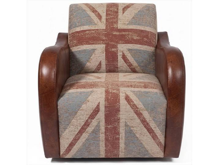JVmoebel Sessel Union Jack Sessel Clubsessel British Vintage Leder Braun Used Look (Sessel, 1-St., 1-tlg), Vintage Look, Leder und Stoff kombiniert