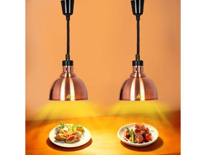 VFDZ Wärmelampe Küche Gastro, Einziehbare Speisenwärmer Lampe Buffet 25 cm Hängende Wärmelampe Gastronomie für Speisen, 250W Lebensmittel Wärmelampe Küche für Essen Buffet, Restaurant und Hotel