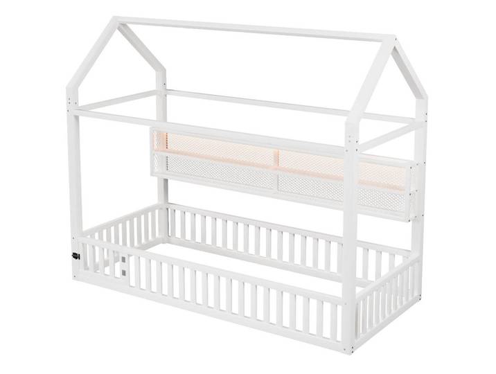 Redom Kinderbett 90/200 cm mit Sicherheitszaun und LED-Beleuchtung im Hausdesign, Weiß, Metall, 90x200 cm, Babymöbel & Kindermöbel, Kinderzimmer & Jugendzimmer, Kinderbetten