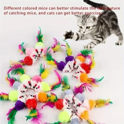 Uplift Essentials 10 Piece Mini Fleece Mouse Set With Natural Feather Accents 10 Piece Mini Fleece Mouse Set With Natural Feather Accents