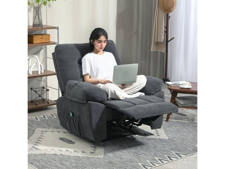 Desmiu Fauteuil Relax Massant À Vibrations Avec Dossier Inclinable Et Poches Latérales En Polyester Gris Foncé