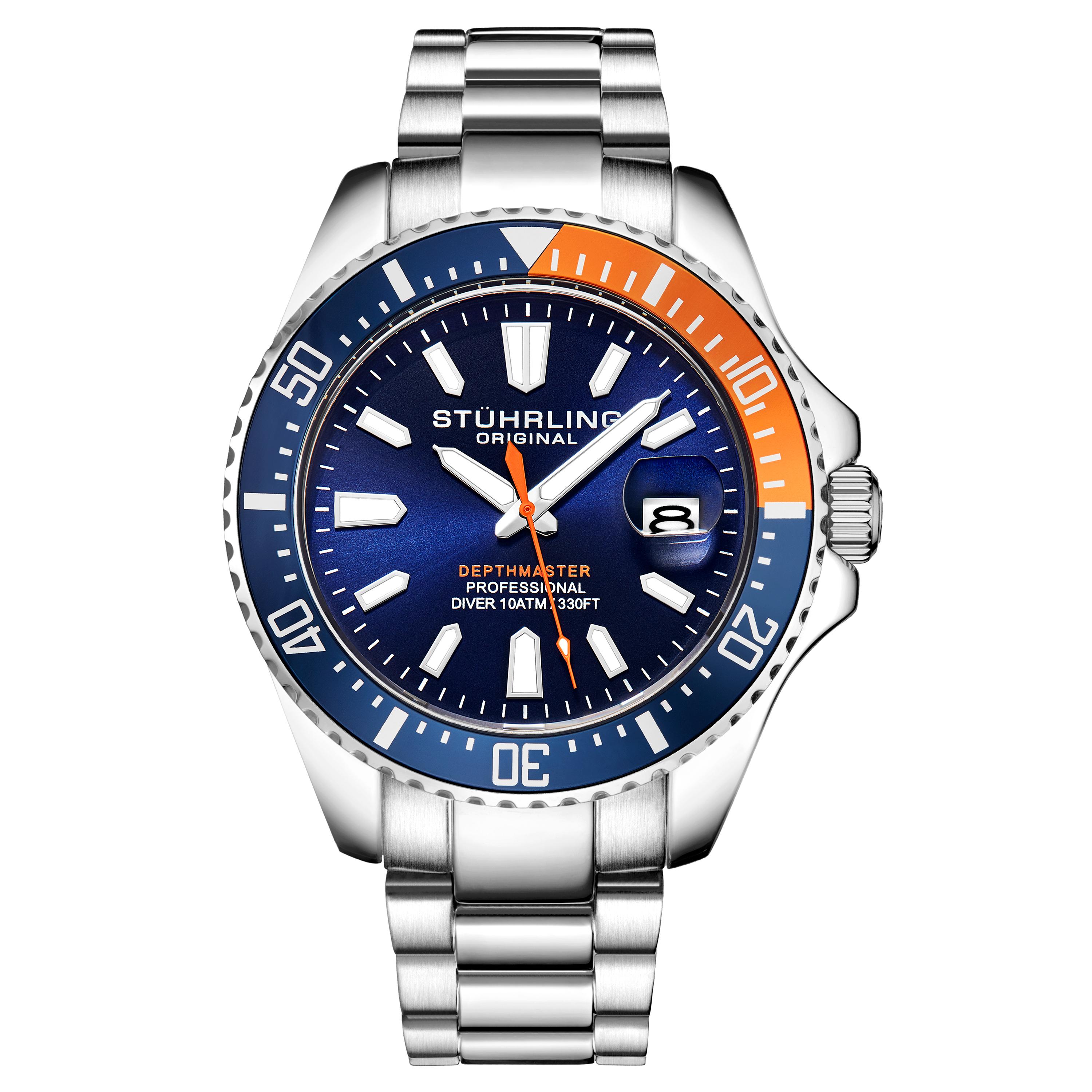 Blau und Orange Depthmaster Quarz 42mm