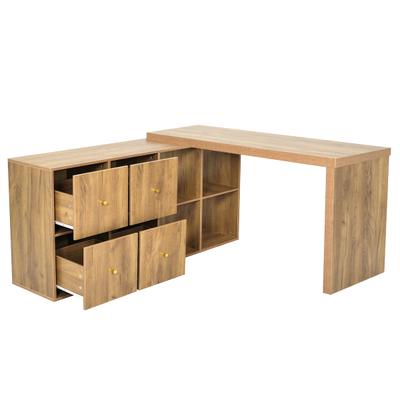 MODFU Schreibtisch aus MDF in Eichenoptik, 360° drehbar, 8 Fächer, 120 x 48 x 78 cm