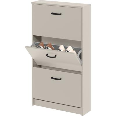 Schuhschrank FMD "Step 3", cashmere, B:58,5cm H:104,5cm T:17cm, Holzwerkstoff, Schränke, Schuhschrank, Schuhkipper, 3 Schuhklappen, für schmale Flure, Tiefe: 17 cm