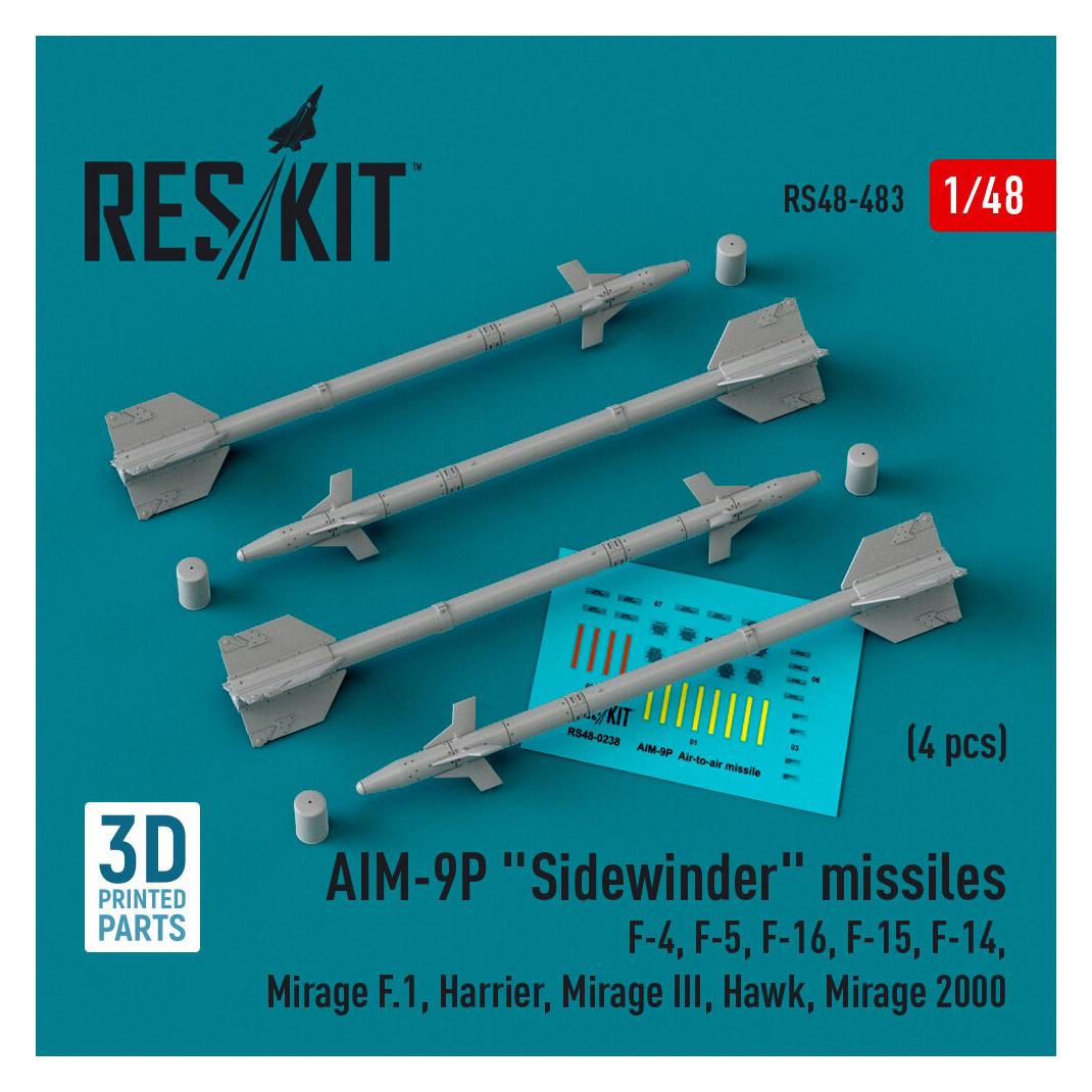 ResKit AIM-9P Sidewinder missiles (4 pcs) (F-4, F-5, F-16, F-15, F-14, Mirage F.1, Harrier, Mirage III, Haw (RS48-0483)