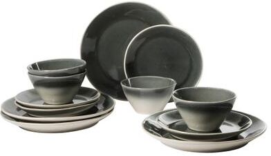 Gibson Elite 12-Piece Stoneware Plates and Bowls Set, Service for 4, Reactive Glaze