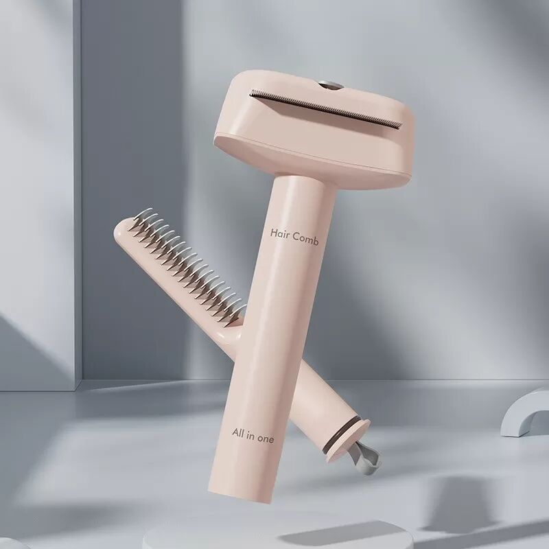 INF 3-in-1 Haustierkamm kompatibel mit Hund und Katze, Edelstahl und ABS, effektive Fellpflege und Entfilzung Rosa