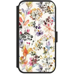 Nivocase Klapphülle für Apple iPhone 11 Handyhülle aus Kunst Leder NIVOflip schwarz Blume Muster Pastell (Apple iPhone 11), Smartphone Hülle, Schwarz