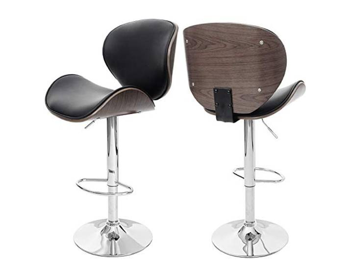 Mendler Barhocker Foxrock - grau, Kunstleder schwarz Barstuhl, Holz, Bugholz, Retro-Design