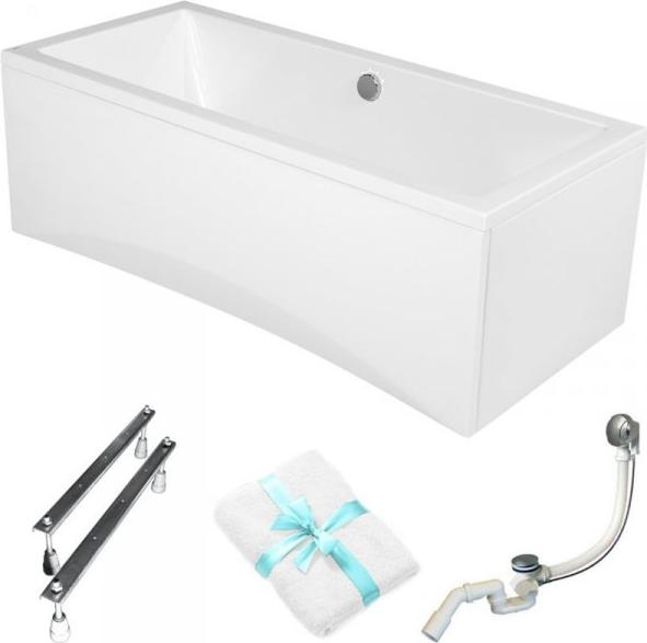 Cersanit | Badewanne - Rechteckbadewanne Intro - 170x75 Cm - Mit Weißer Verkleidung - Siphon Inklusive - Regulierbare Füße