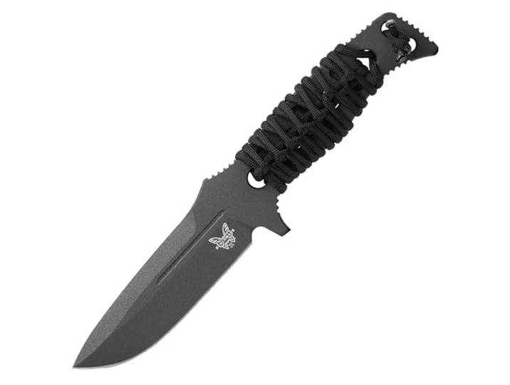 Benchmade - 375BK-1 festes Adamas-Messer, Drop-Point-Klinge, einfarbige Kante, kobaltschwarzes Skelett mit Paracord-Griff