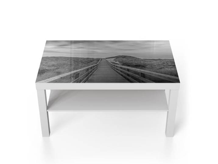 DEQORI Glastisch weiß groß 90x50 cm Motiv Dünenweg der Stille ausgefallener Beistelltisch aus Glas Hochglanz Couchtisch fürs Wohnzimmer moderner Couch Tisch mit Design
