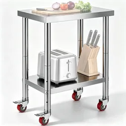 VEVOR Edelstahl Arbeitstisch 61 x 46 x 86 cm, Gastronomie Küchentisch mit 100 kg Tragkraft, Vorbereitungstisch mit 4 Verstellbaren Füßen, Serviertisch Rollbar für Küche Bar & Restaurant