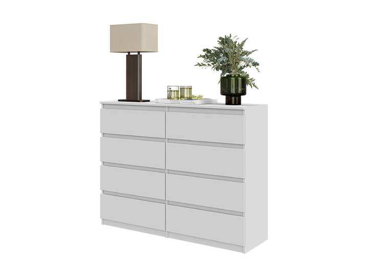 FURNICA - GABRIEL - Commode / Buffet 8 tiroirs - Blanc Mat H92cm L120cm P33cm