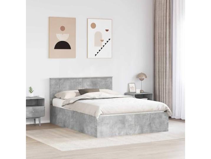 KTHLBRH Bettgestell, Zementgrau, 150 x 200 cm Technisches Holz, Lattenrost, modernes Design, Doppelzimmer