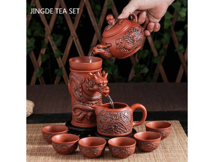YFête ing-Ensemble de théière dragon authentique, service à thé en argile violette, théière et tasse Zisha faites à la main, cadeau de service à thé personnalisé, boutique, 9 pièces