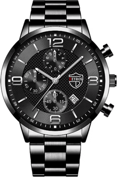 Inspire Essentials Luxury Mens Business Quartz Watch Luminous Calendar Style black Silver