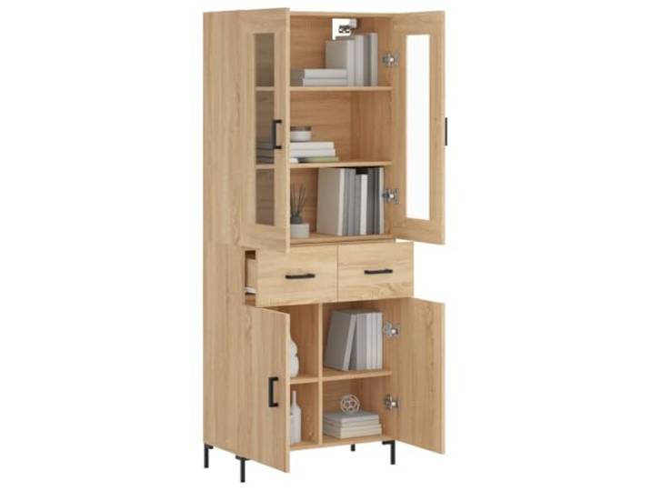 KTHLBRH Sideboard Eiche Sonoma 69,5 x 34 x 180 cm Holz mehrschichtig Glas und Metall, großer Raum, Füße aus Metall, für Wohnzimmer