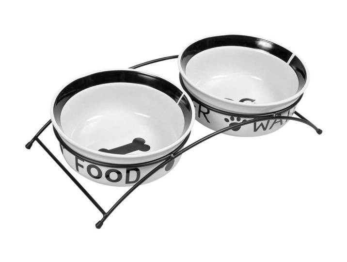 Futternapf TRIXIE Napf-Set Eat on Feet 2 x 2.6 l / ø 25 cm , schwarz-weiss (schwarz, weiß), Ø:25cm, Näpfe, Futternapf