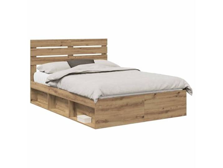 PUGYNBK Bettgestell mit Kopfteil Eiche 140 x 190 cm Massives Kiefernholz, stabile Lamellen, einfache Reinigung, einfache Montage