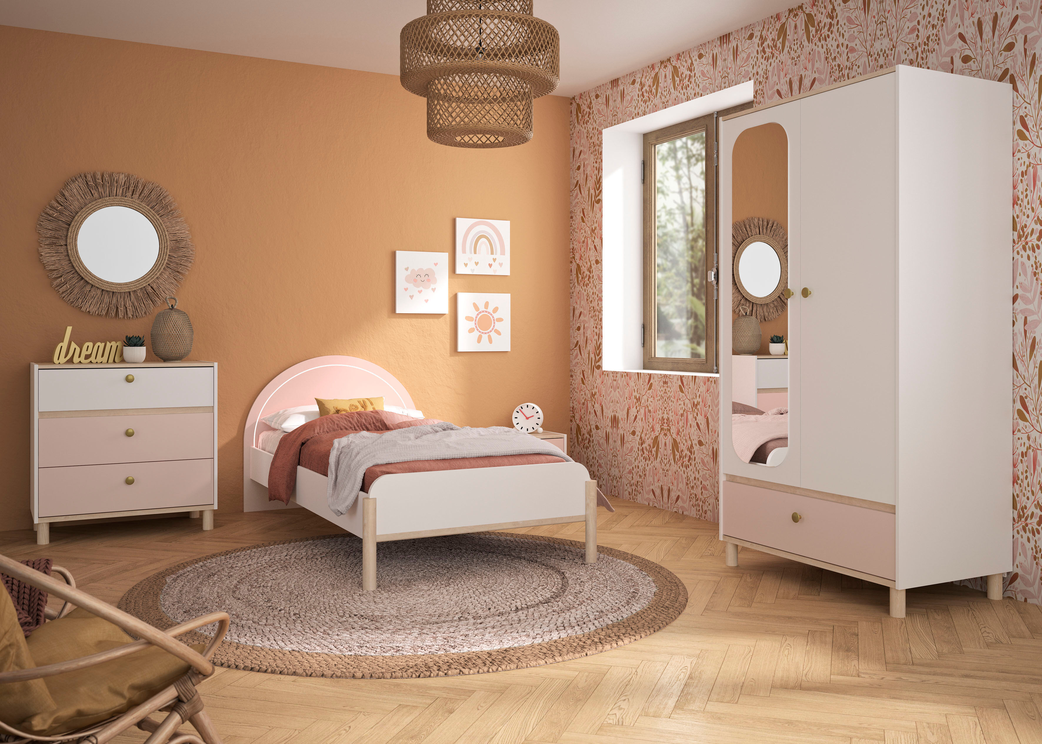 Kleiderschrank GAMI "Romy", rosa (weiß, rosafarben), B:94cm H:185cm T:58cm, Holzwerkstoff, Schränke, Kleiderschrank, Elegantes Design für eine sanfte und feminine Atmosphäre. weiß, rosafarben Weiss, B/H/T: 94cm x 185cm x 58cm, Schubladen: 1 Stk. Türen: 2 