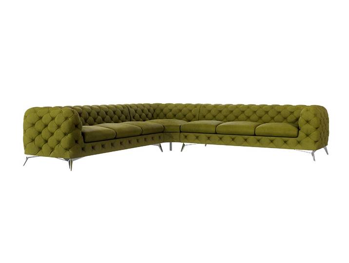 S-Style Möbel Paul - Chesterfield Ecksofa mit Silber Metall Füßen - Olive