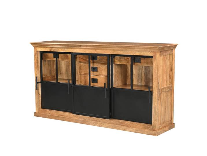 Sideboard Industrial Design HOXT 180cm breit massiv Mangoholz & Eisen