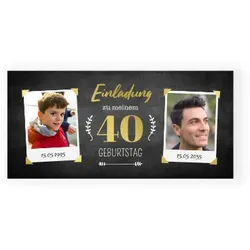 Einladungskarte 40. Geburtstag: Ich & Ich mit Fotos in Schwarz