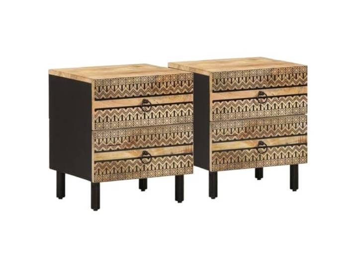 HEFZGDB Nachttische 2 STK. Schwarz 40x33,5x46 cm Raues Mangoholz mit Stauraum für Bücher und Dekoartikel, robuste Beine für Stabilität, massives Mangoholz Möbel für Schlafzimmer