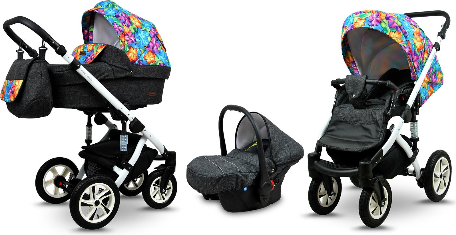 BabyLux Sky Lark | 3in1 Kinderwagen Set | Paint Flowers | Kombikinderwagen | Kinderwagenset | B