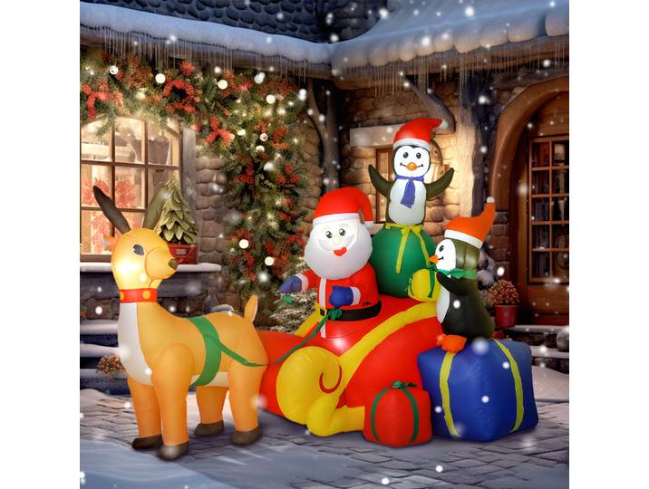 Outsunny Père Noël Gonflable LED Traîneau Renne Pingouins 180cm