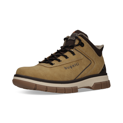 Winterboots BUGATTI, Herren, Gr. 45, Textil, beige (gelb), Lederimitat, Schuhe Winterboots, Outdoorboots, Schnürboots mit Profilsohle, TEX-Ausstattung