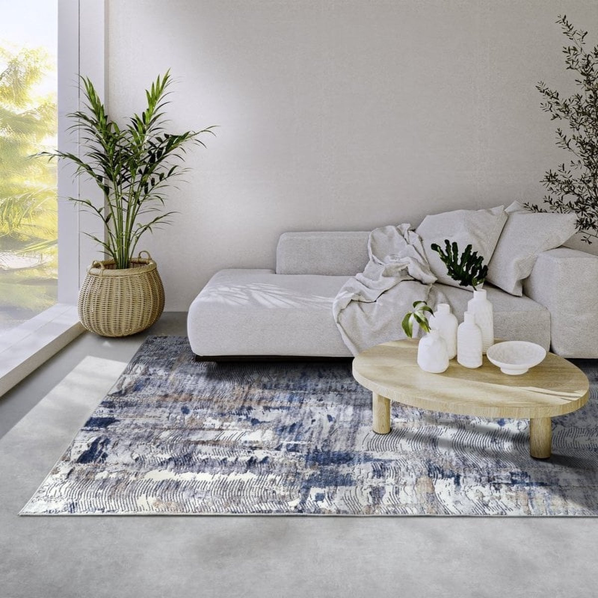 Flycarpets Elle Decoration Imagination Laagpolig Vloerkleed Malard Blauw / Beige 200 x 290 cm