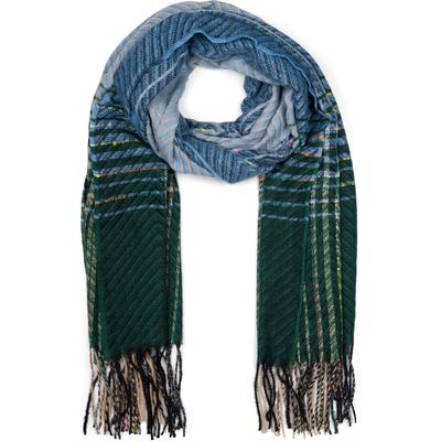 Strickschal STYLEBREAKER "Feinstrick Schal Zick-Zack gestreift", Damen, blau (hellblau, dunkelgrün), Obermaterial: 100% Polyester PES., Modisch, Modetücher