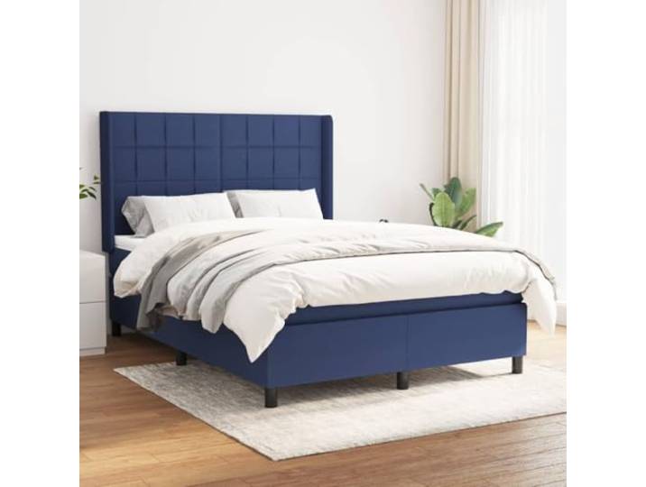 RJPLMFV Lattenrost mit Matratze, 140 x 200 cm, blauer Stoff Verstellbarer Kopf, Taschenfedern, Rückenstütze, mittlere Festigkeit, Lieferung mit Anleitung (evtl. nicht in deutscher