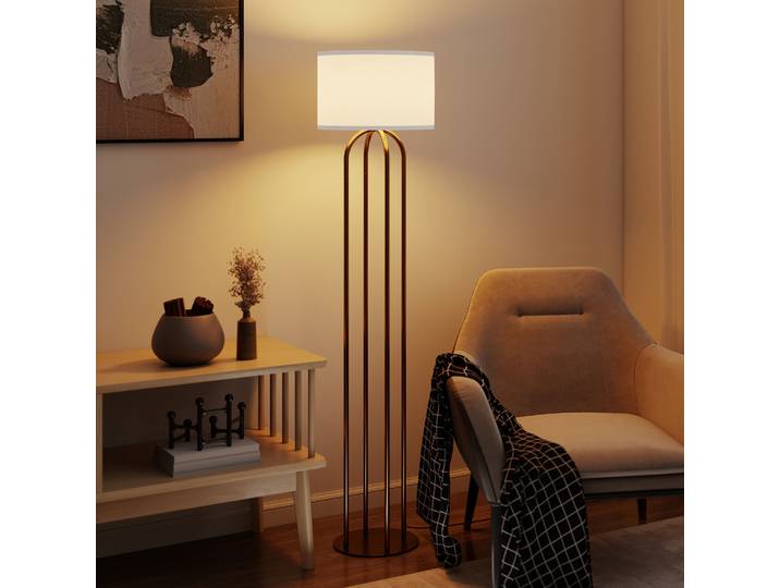 HOMCOM Lampadaire Salon Ø38x161cm Lin Doré Beige