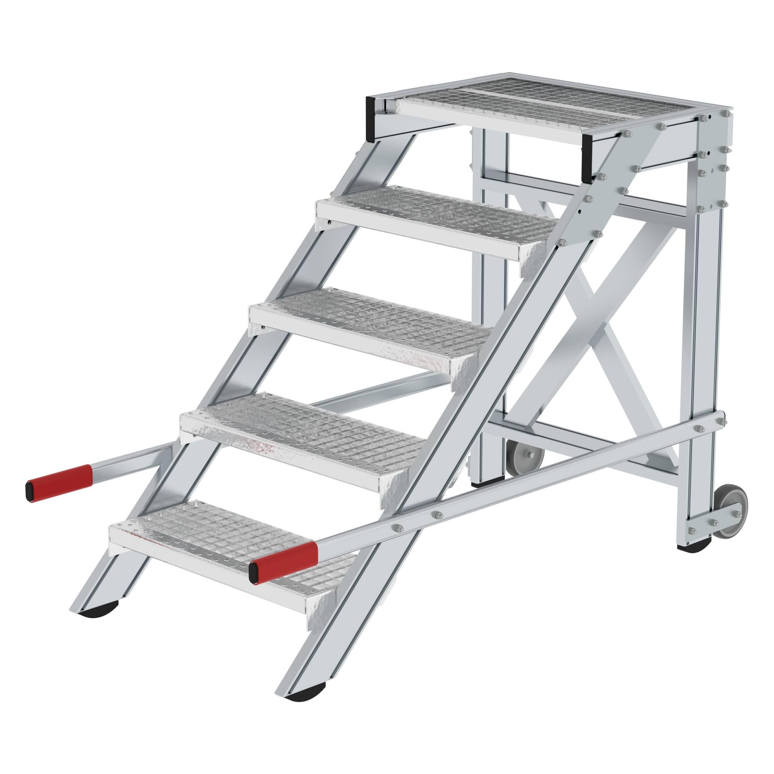 Munk Arbeitspodest fahrbar, Stufenbreite 600 mm, Stahl-Gitterrost 5 Stufen (60 cm) (050433)
