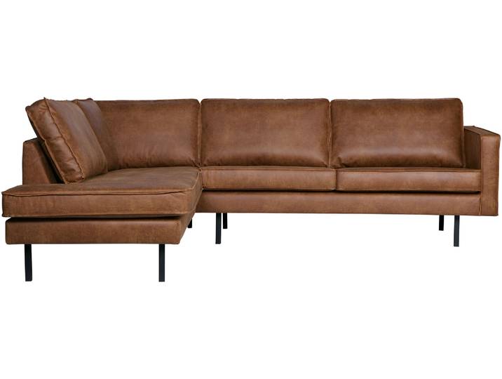 Ecksofa WOOOD Rodeo Recycling-Lederfaser-Verbundstoff H 85 x B 266 x T 213/86 cm , braun (cognac), B:266cm H:85cm T:213cm, Sofas, Ecksofa, Tragkraft 250 kg, Gute Verschleissfestigkeit, Metallbeine, pfleigleicht