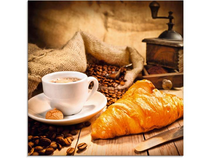 Glasbild ARTLAND Kaffeetasse mit Croissant , braun (farbe bild(er): braun), B:20cm H:20cm, Bilder, Glasbild, in verschiedenen Grössen