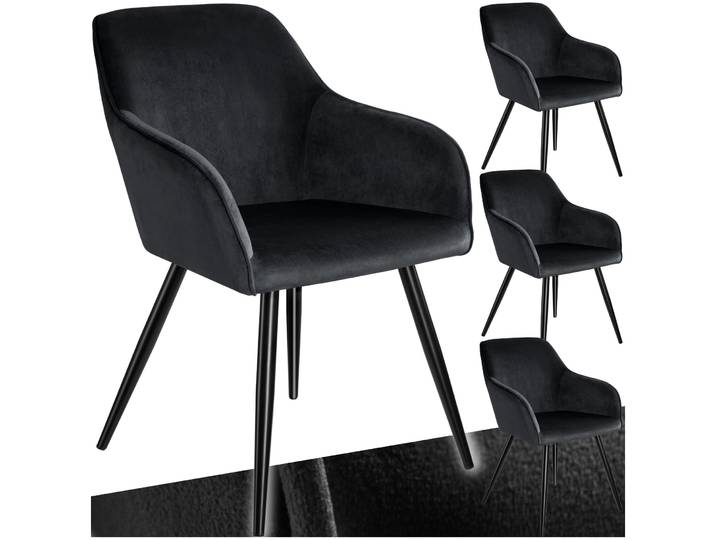 Esszimmerstuhl Marilyn Samtoptik, schwarze Stuhlbeine - schwarz, 4er Set