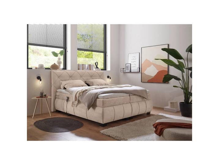 Mid.you Boxspringbett, Braun, Kunststoff, H2, Höhe ca. 17 cm, 180x200 cm, gepolstertes Kopfteil, Topper geteilt, Matratze geteilt, Schlafzimmer, Betten, Doppelbetten