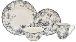 222 Fifth Adelaide Grey 16 Piece Dinnerware Set, Service for 4