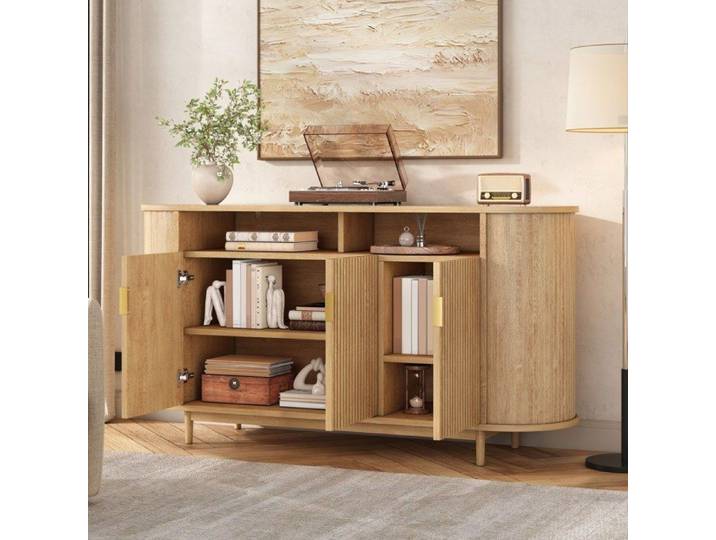 Buffet bas VUENOR - 3 portes 140 x 40 x 78 cm noyer – façade à lignes verticales rangement salon
