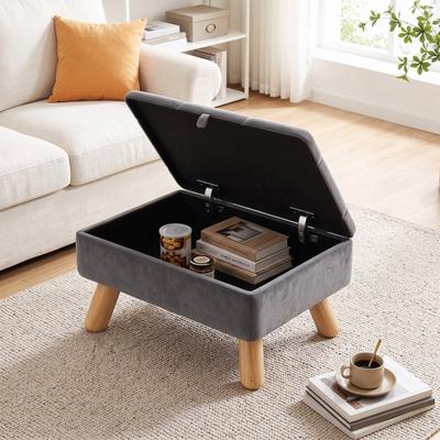 Javlergo Storage Ottoman with Wooden Legs Tufted Bench Foot Rest Stool with Hidden Compartment for Living Room