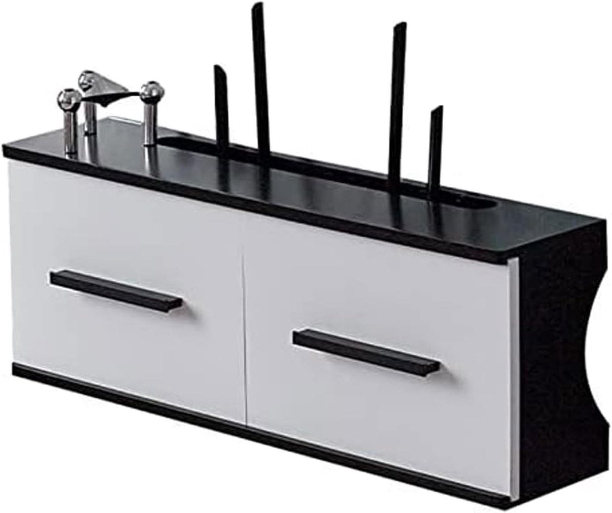 Zwarte Drijvende Wandplank voor Router en Media Apparaten - Ruimtebesparende Opslag tot 70 cm