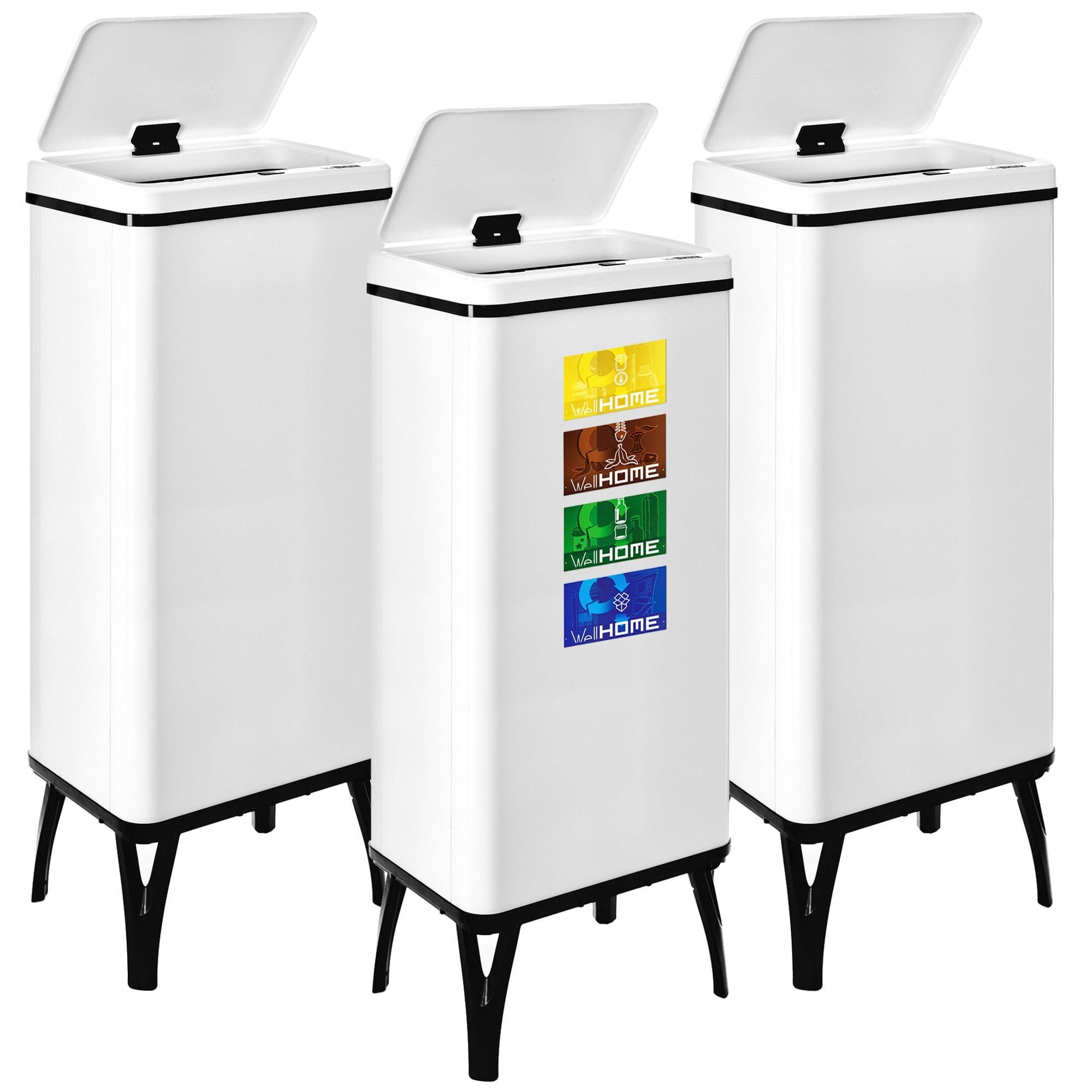 3er Set Sensor-Mülleimer 60 l, Weiß, 95,5x35,5x26 cm