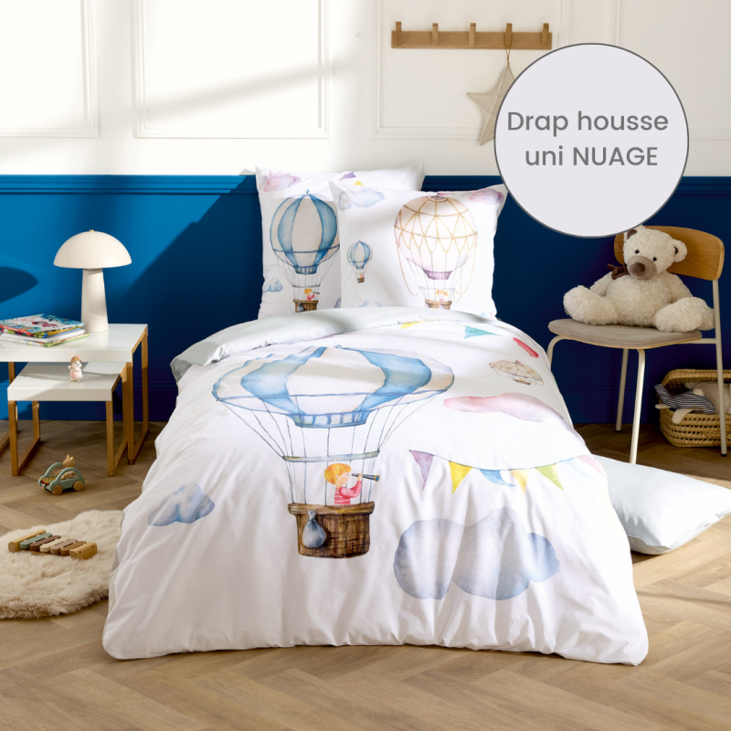 Drap housse percale Tradilinge uni NUAGE (Odyssée) (Couleur : Nuage)
