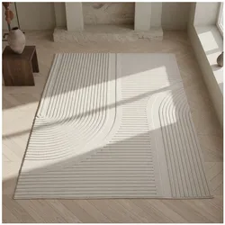 Kurzflorteppich Waschbar LAVAREDO, im Boho-Stil, aus Microfaser, Creme, 80 x 150 cm