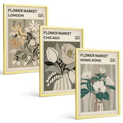 BILDER SET 3er Set - 40x60 cm Goldrahmen - Blumenmessen London Chicago Hongkong